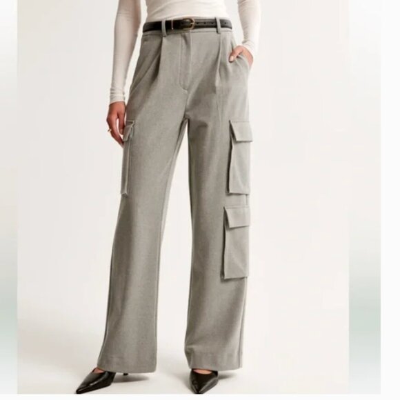 Abercrombie & Fitch Pants - Abercrombie & Fitch Brushed Suiting Tailored Cargo Wide Leg Pant Grey Size 26/2R